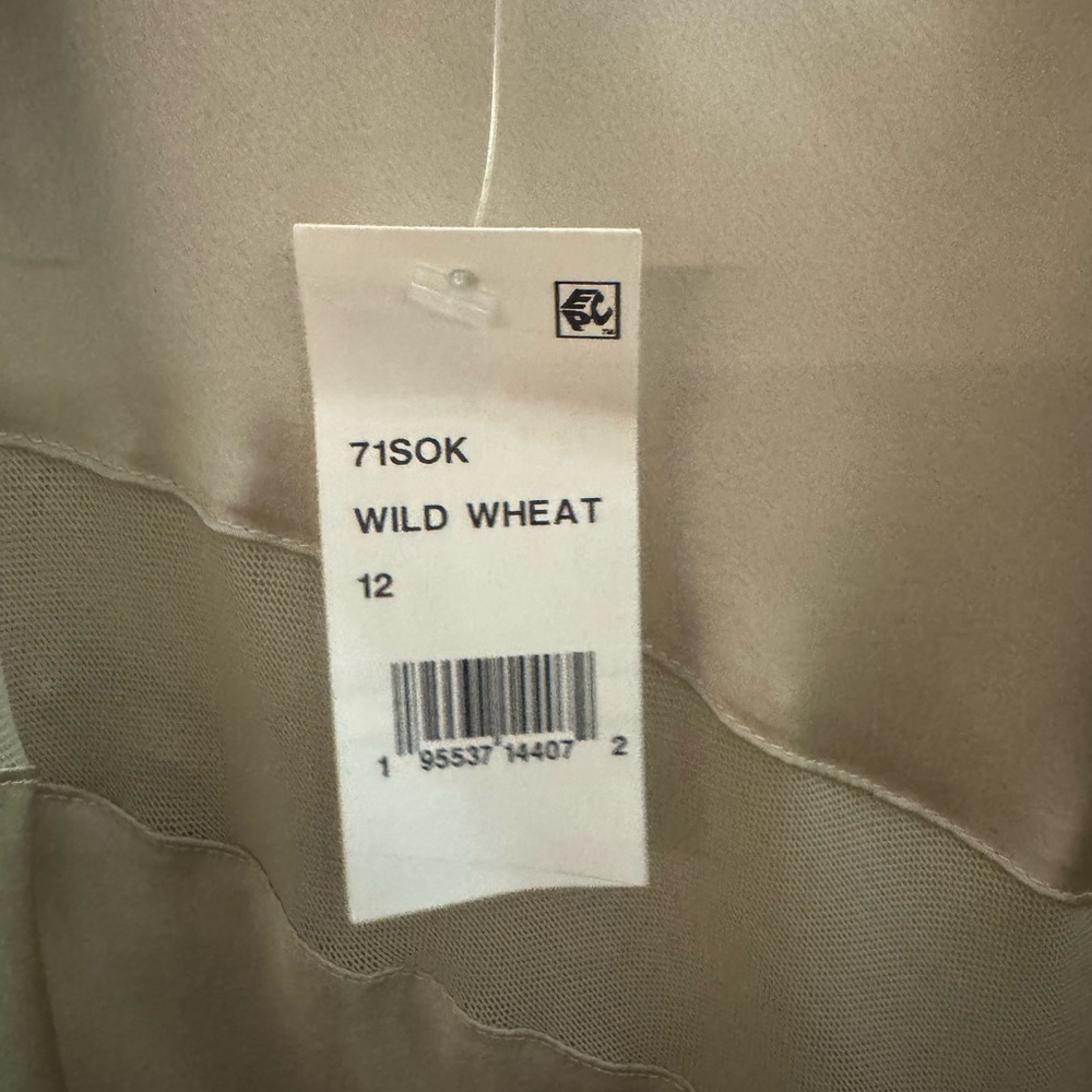 FRENCH CONNECTION Inu Satin Mesh Cutout Slip Dress Wild Wheat NWT Sz 12 - Picture 6 of 8